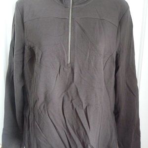 Talbots M P NWT $68 Jacket Top Cotton Modal Brown Partial Zip Front Long Sleeves